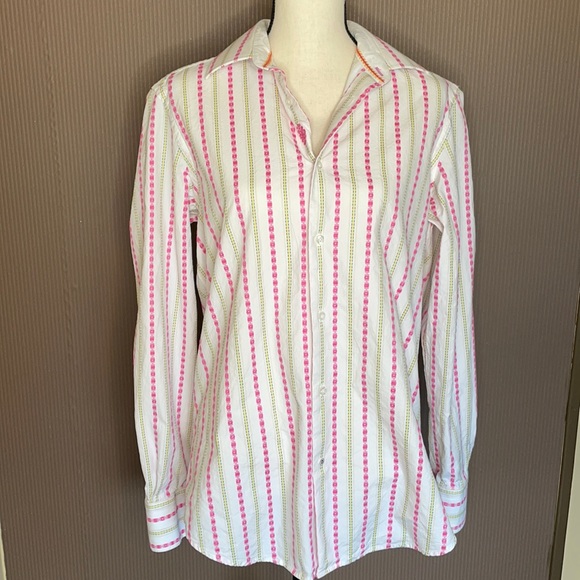 Robert graham long sleeve casual button down shirt size medium pink and yellow - Picture 1 of 12